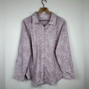 Coolibar Lilac Loral Long Sleeve Button Shirt UPF 50+ Women’s Sz XL Golf Outdoor
